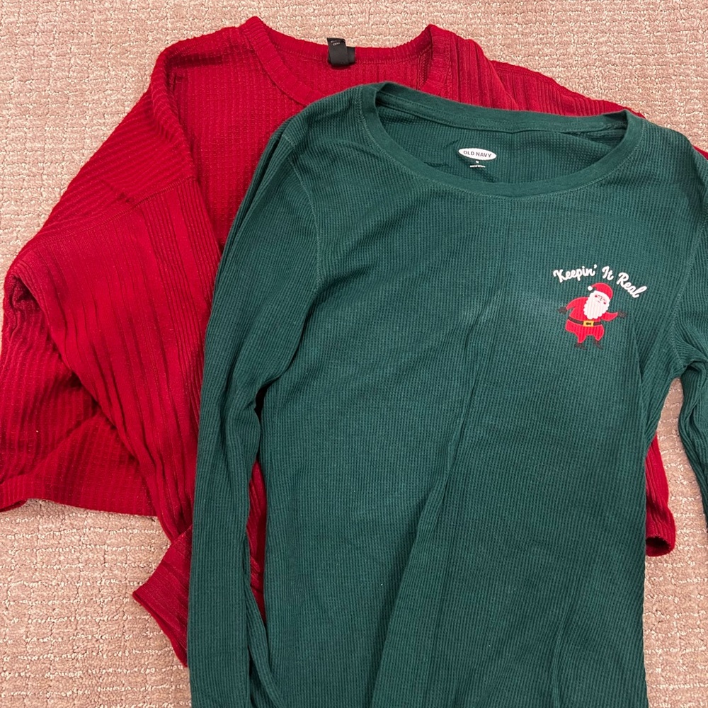 Green and Red Long Sleeve Tees
